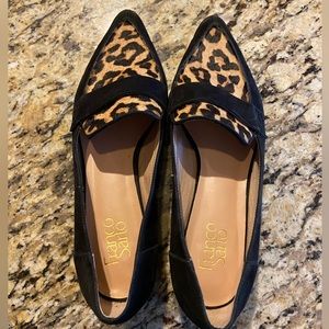 Franco Sarto Leopard and Black Leather Flats